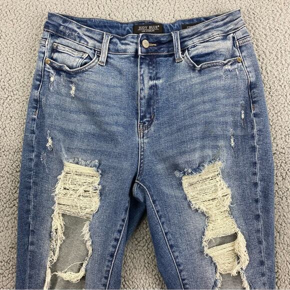 Judy Blue Women's Heavy Destroyed Distressed Straight Fit Jeans - Size: 13/31 - Picture 3 of 15